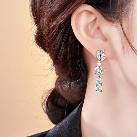 3/$35 Crystal Dangle Drop Earrings Silver Tone Bridal Wedding Party Jewelry - Picture 6 of 8